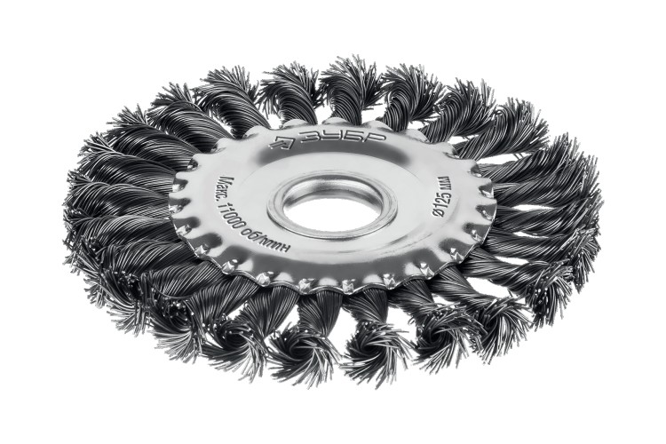 Щетка для УШМ ЗУБР 35170-125 125х22 мм, жгутированная стальная проволока 0.5 мм