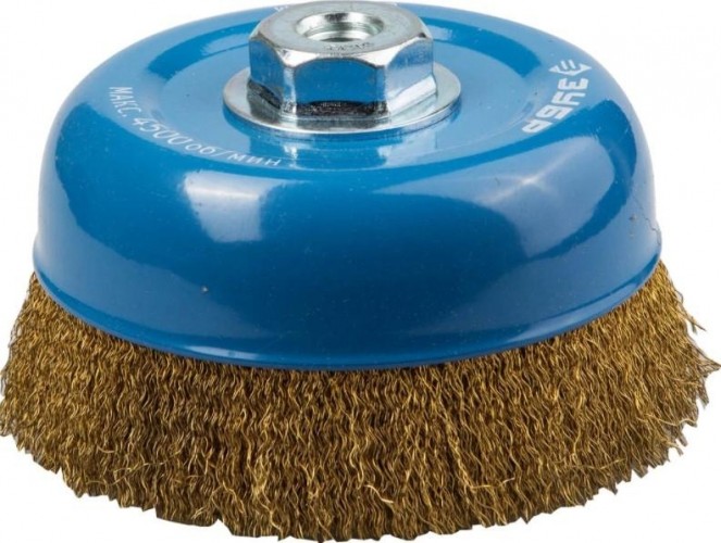 Щетка для УШМ ЗУБР ПРОФЕССИОНАЛ чашечная витая латунированная стальная проволока 0 3526-150_z02