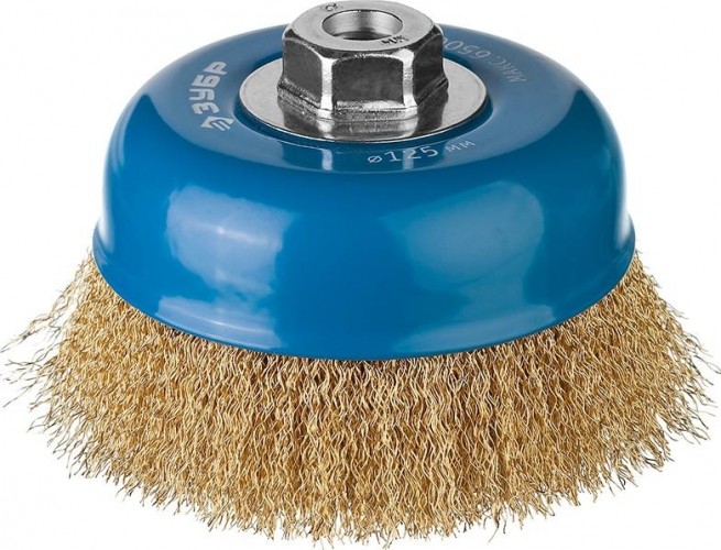 Щетка для УШМ ЗУБР ПРОФЕССИОНАЛ чашечная витая латунированная стальная проволока 0 3526-125_z02