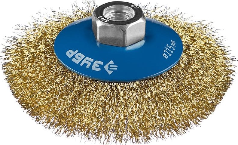 Щетка для УШМ ЗУБР ПРОФЕССИОНАЛ коническая витая латунированная стальная проволока 35267-115_z02