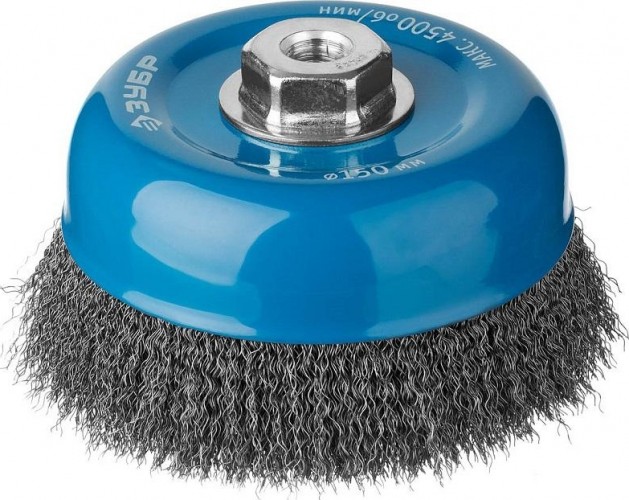 Щетка для УШМ ЗУБР ПРОФЕССИОНАЛ чашечная витая стальная проволока 0,3мм, 150ммхм14 35261-150_z02