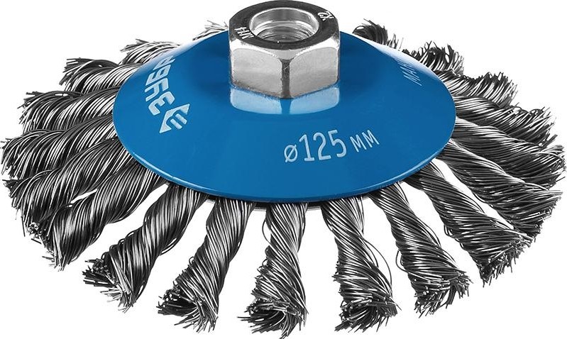 Щетка для УШМ ЗУБР ПРОФЕССИОНАЛ коническая плетеные пучки стальной проволоки 0,5мм 35269-125_z02