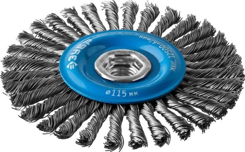 Щетка для УШМ ЗУБР ПРОФЕССИОНАЛ плетеные пучки стальной проволоки 0,5мм, 115ммхм14 35192-115_z02