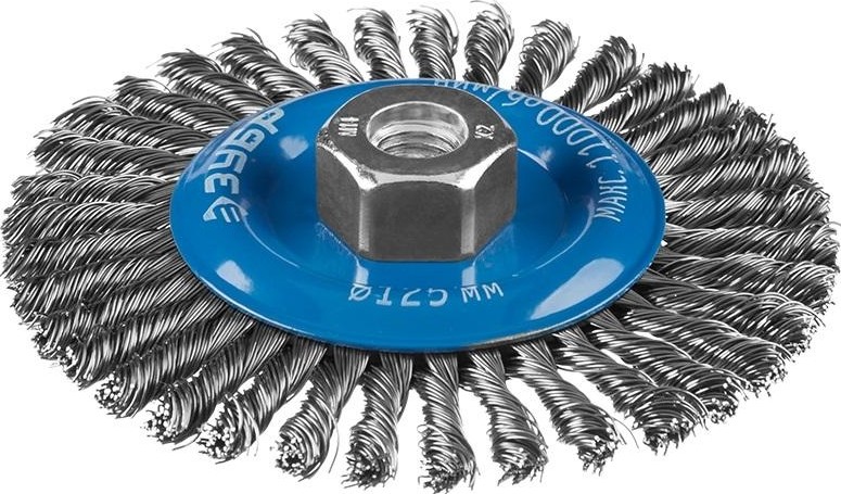 Щетка для УШМ ЗУБР ПРОФЕССИОНАЛ плетеные пучки стальной проволоки 0,5мм, 125ммхм14 35192-125_z02