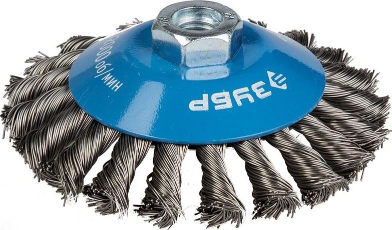 Щетка для УШМ ЗУБР ПРОФЕССИОНАЛ коническая плетеные пучки стальной проволоки 0,5мм 35269-115_z02