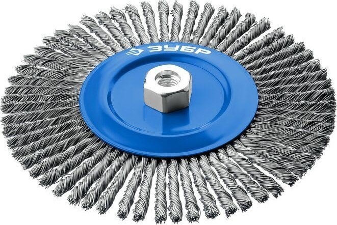 Щетка для УШМ ЗУБР ПРОФЕССИОНАЛ плетеные пучки стальной проволоки 0,5мм, 200ммхм14 35192-200_z02