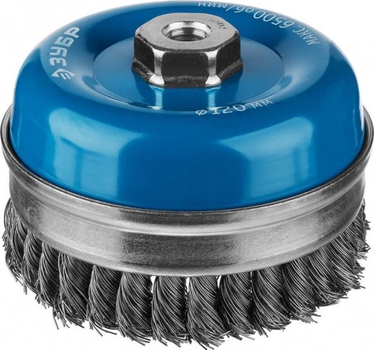 Щетка для УШМ ЗУБР ПРОФЕССИОНАЛ чашечная усиленная плетеные пучки стальной проволо 3527-120_z02