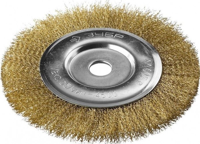 Щетка для УШМ ЗУБР ПРОФЕССИОНАЛ витая стальная латунированная проволока 0,3мм, 200 35187-200_z01