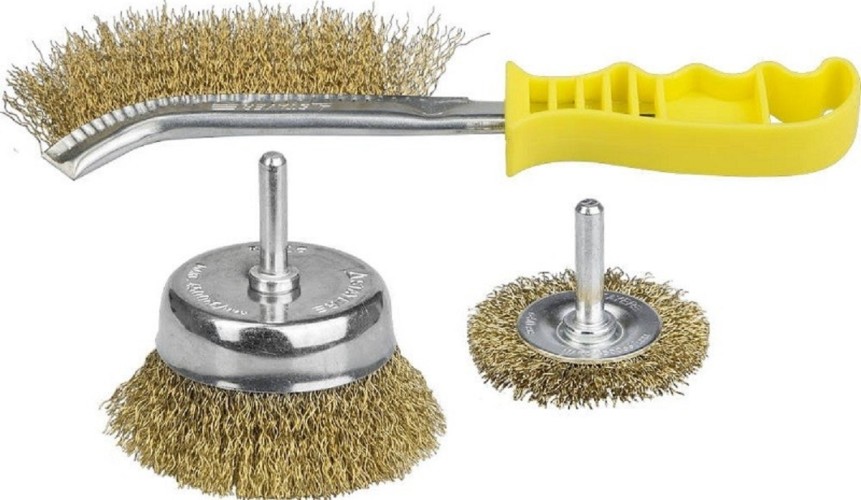 Щетка обдирочная для дрели STAYER PROFESSIONAL набор щеток-крацовок , витая стальная латунированна 35151-H3_z01