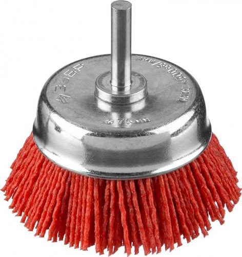 Щетка обдирочная для дрели ЗУБР ПРОФЕССИОНАЛ нейлоновая проволока с абразивным покрытием, 75мм 35165-075_z02