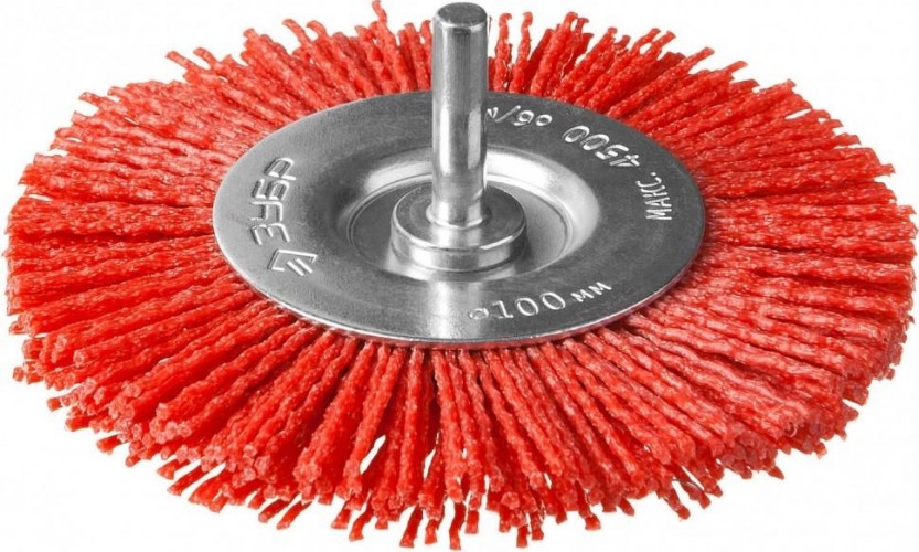 Щетка обдирочная для дрели ЗУБР ПРОФЕССИОНАЛ нейлоновая проволока с абразивным покрытием, 100мм 35161-100_z02