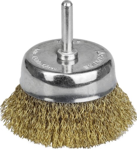 Щетка обдирочная для дрели STAYER PROFESSIONAL витая стальная латунированная проволока 0,3мм, 63м 35117-063_z01