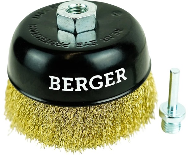 Щетка обдирочная для дрели BERGER BG1742 латунированная сталь 0.3 мм, d 125 мм, M14 + хвост - изображение 2