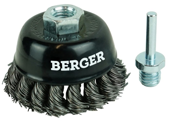 Щетка обдирочная для дрели BERGER BG1743 витая оцинкованная сталь 0.5 мм, d 75 мм, M14 + хв - изображение 2