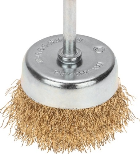 Щетка обдирочная для дрели Kranz KR-91-1254 витая латунированная проволока, 65мм