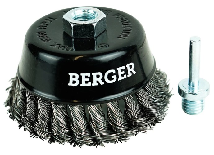Щетка обдирочная для дрели BERGER BG1744 витая оцинкованная сталь 0.5 мм, d 100 мм, M14 + х - изображение 2