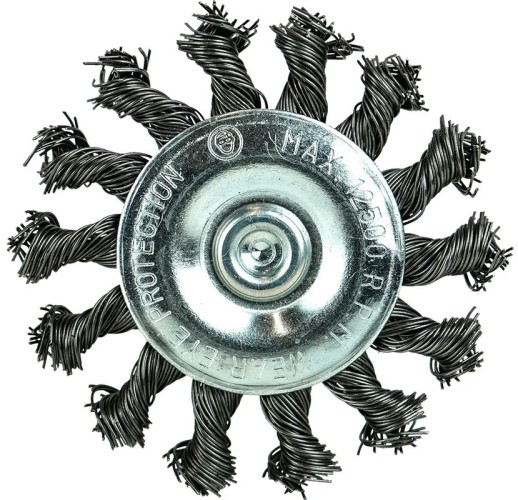 Щетка обдирочная для дрели BERGER BG1734 витая сталь 0.5 мм, d 75 мм, хвостовик 6 мм