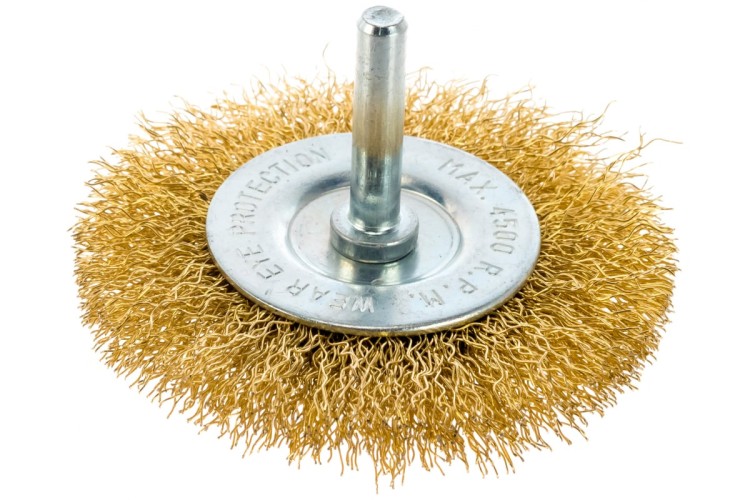 Щетка обдирочная для дрели MATRIX 75 мм плоская со шпилькой, витая проволока 74448