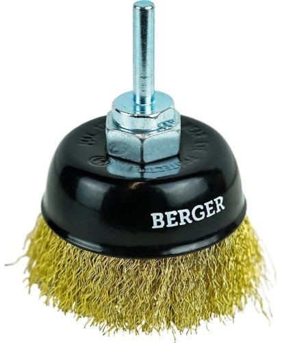 Щетка обдирочная для дрели BERGER BG1740 латунированная сталь 0.3 мм, d 75 мм, M14 + хвосто