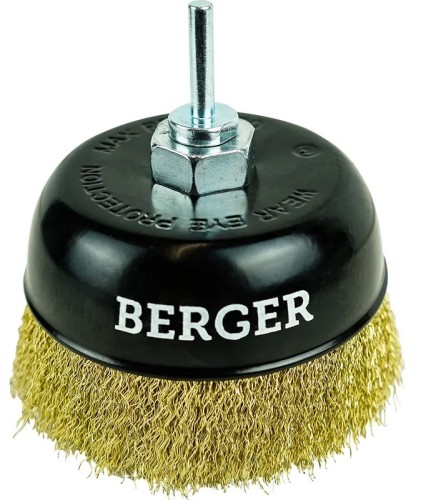Щетка обдирочная для дрели BERGER BG1742 латунированная сталь 0.3 мм, d 125 мм, M14 + хвост
