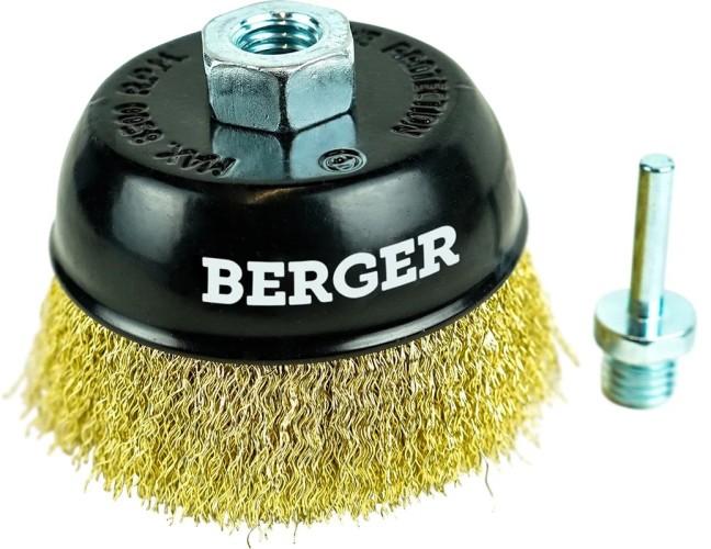 Щетка обдирочная для дрели BERGER BG1741 латунированная сталь 0.3 мм, d 100 мм, M14 + хвост - изображение 2