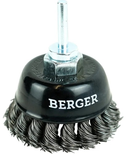 Щетка обдирочная для дрели BERGER BG1743 витая оцинкованная сталь 0.5 мм, d 75 мм, M14 + хв