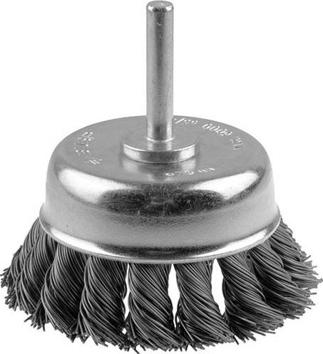 Щетка обдирочная для дрели ЗУБР ПРОФЕССИОНАЛ жгутированная стальная проволока 0,5мм, 75мм 35255-075_z02
