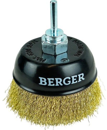 Щетка обдирочная для дрели BERGER BG1741 латунированная сталь 0.3 мм, d 100 мм, M14 + хвост