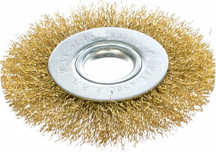 Щетка обдирочная для УШМ MATRIX круглая 100 х 22,2 мм плоская, латунированная витая проволока 74648