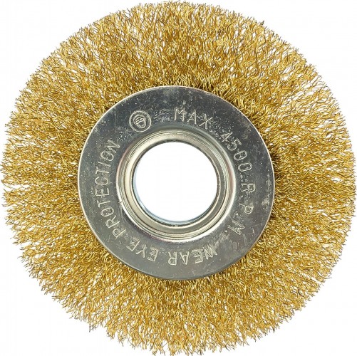 Щетка обдирочная для УШМ MATRIX круглая 100 х 22,2 мм плоская, латунированная витая проволока 74648 - изображение 2