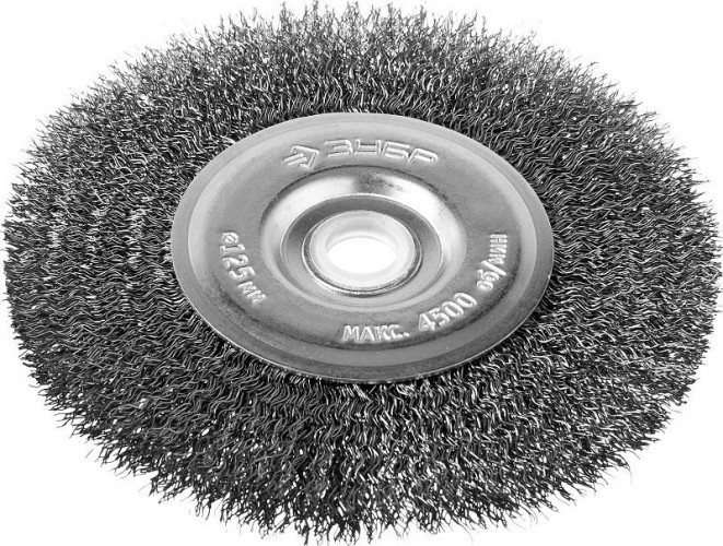 Щетка обдирочная для заточного станка ЗУБР ПРОФЕССИОНАЛ дисковая для витая проволока 0,3мм, 125х12,7мм 35185-125_z02