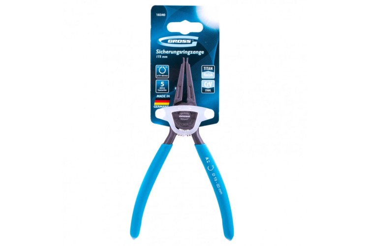 Съемник стопорных колец GROSS 18340 175 мм, для внешних (19-60 мм), прямые губки