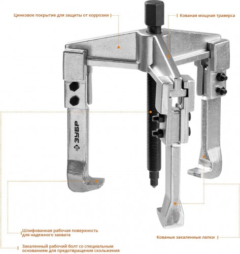 Съемник ЗУБР Профессионал раздвижной 3-захватный, 150 мм 43312-180-150 - изображение 2