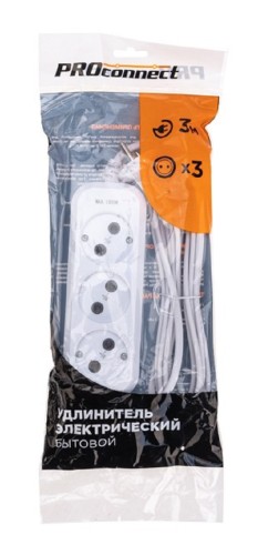 Сетевой фильтр Proconnect 13-4206 3 гнезда, 3м, 2х0,75мм², б/з, белый - изображение 4