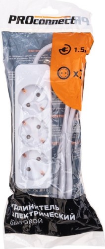 Сетевой фильтр Proconnect 13-4208 3 гнезда, 1,5м, 3х0,75мм², с/з, белый - изображение 3