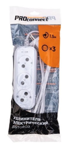 Сетевой фильтр Proconnect 13-4205 3 гнезда, 1,5м, 2х0,75мм², б/з, белый - изображение 3