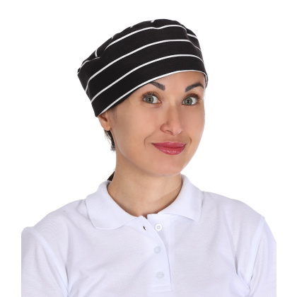 Шапочка повара «Таблетка» чёрно-белая полоска [00400]