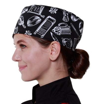 Шапочка повара «Таблетка» поварёшки и кастрюли на чёрном фоне [00400] - изображение 2