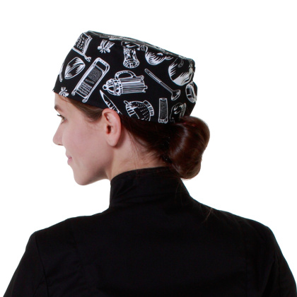 Шапочка повара «Таблетка» поварёшки и кастрюли на чёрном фоне [00400] - изображение 3