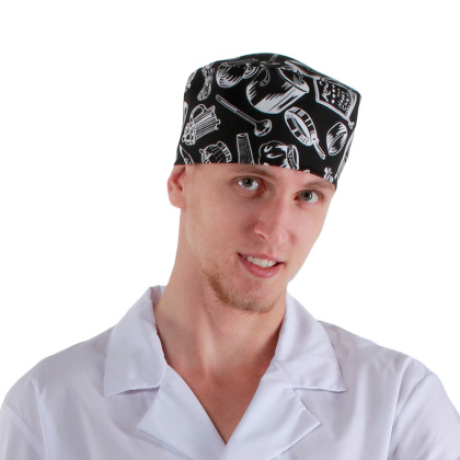Шапочка повара «Таблетка» поварёшки и кастрюли на чёрном фоне [00400] - изображение 4