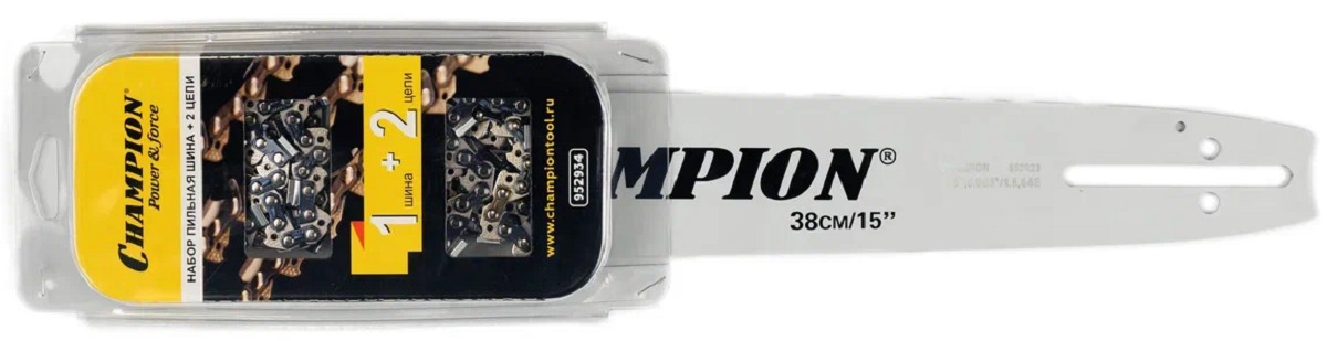 Шина для цепной пилы CHAMPION 15"-0,325-1,5-64 158SLBK095 + 2 цепи (952934) 952934