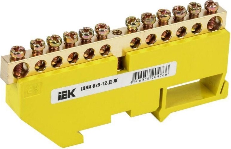 Шина IEK ШНИ-6х9-12-Д-Ж PE "земля" на DIN-изоляторе  YNN10-69-12D-K05