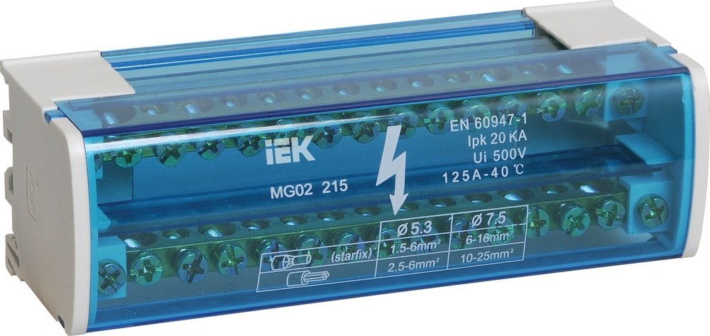 Шина IEK ШНК 2х15 L+PEN на DIN-рейку в корпусе (кросс-модуль) YND10-2-15-125