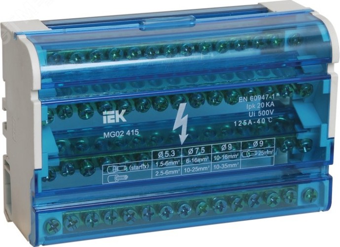 Шина IEK ШНК 4х15 3L+PEN на DIN-рейку в корпусе (кросс-модуль)  YND10-4-15-125