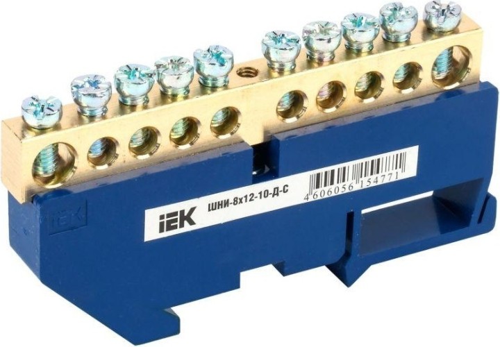 Шина нулевая IEK ШНИ-8х12-10-Д-С на DIN-изол.  YNN10-812-10D-K07