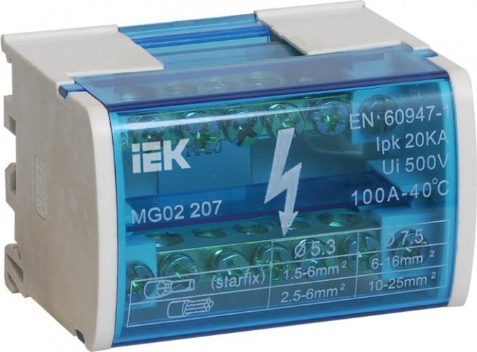 Шина нулевая IEK YND 2/7 на DIN рейку YND10-2-07-100