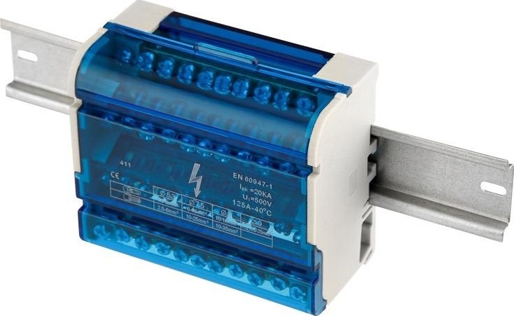 Шина REXANT 11-2304-11 на DIN-рейку в корпусе (кросс-модуль) 4х11 групп