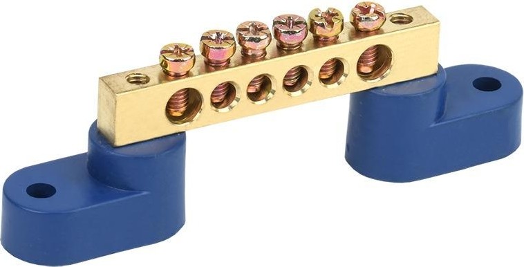 Шина REXANT 11-2325 «N» нулевая 6х9 мм на двух угловых синих изолятора