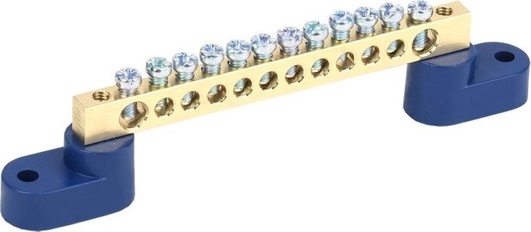 Шина REXANT 11-2328 «N» нулевая 6х9 мм на двух угловых синих изолятора