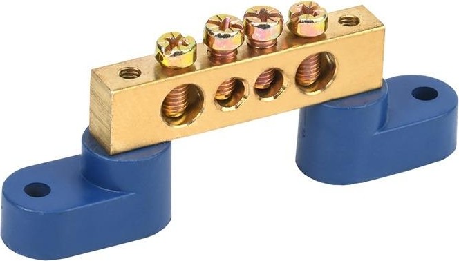 Шина REXANT 11-2331 «N» нулевая 8х12 мм на двух угловых синих изолятор